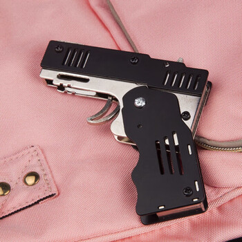 全金属迷你挂件折叠皮筋枪可6连发打皮筋软弹玩具枪m1放大版黑色气泡