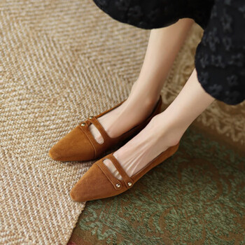 他她新款春夏复古玛丽珍鞋女软皮一字扣带单鞋低跟一脚蹬小皮鞋落叶黄