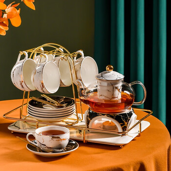 漫时光下午茶茶具套装客厅玻璃可加热水果茶壶家用泡花茶杯大理石花茶具1壶1炉6杯6碟6勺 杯架 大理石托盘 图片价格品牌报价 京东