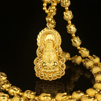 格洛美999足金双面佛头项链大款黄金金珠编织520情七夕情人节礼物送