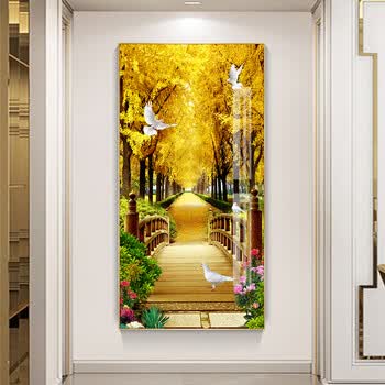 慕言 黄金大道玄关装饰画走廊过道入户壁画酒店墙画竖版轻奢晶瓷挂画