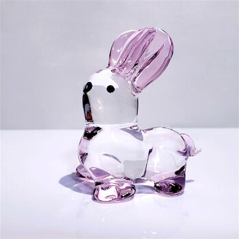 琉璃小兔子生肖摆件创意生日礼品水晶玻璃十二生- 透明兔 加底座