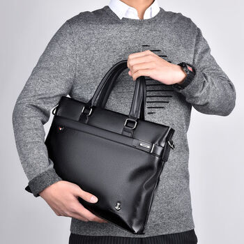 酷奇袋鼠新款男手提包商务休闲大容量公文包男单肩斜挎包棕色