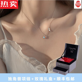 snqp独角兽项链女银锁骨轻奢小众设计感520女友情人节生日礼物独角兽