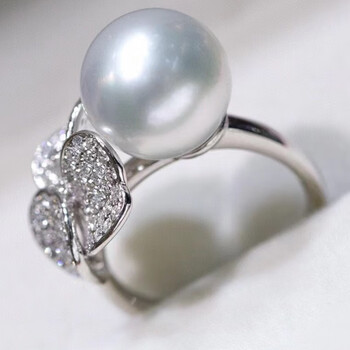 南洋半岛澳白珍珠戒指海水18k金镶钻轻奢珠宝送女友送情人节礼物1213