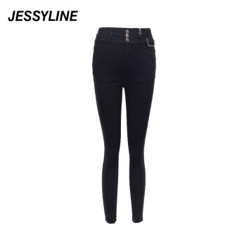 Jessy line冬季专柜款 杰茜莱黑色修身小脚牛仔裤女 241110210 黑色 L/170