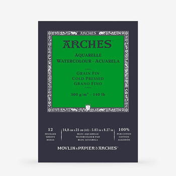 阿诗(arches)纯棉浆水彩本300g单面封胶水彩纸细纹中粗粗纹绘画水彩画