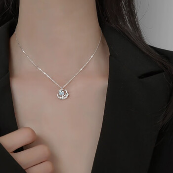 中国珠宝sinogem银星月项链女小众设计感锁骨链颈链简约生日礼物送