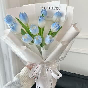 郁金香花束表白女友闺蜜生日礼物鲜花全国花店 11朵碎冰蓝郁金香花束