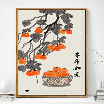 柿柿如意数码画客厅装饰画事事如意b4050彩色画板厚框画板颜料画笔钉