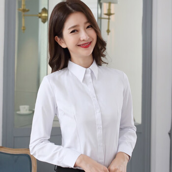 新款白色衬衫女长袖韩版直筒百搭学生衬衣职业工装女工装单款 白色长袖 M建议拍大一码