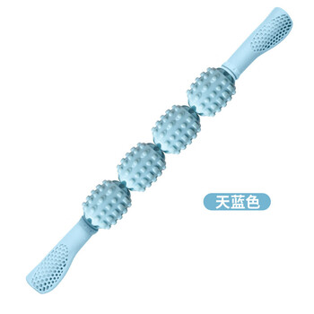 按摩棒瑜伽四滚轮腿部肌肉放松神器健身美腿擀后背筋膜女手持按摩狼牙棒多功能训练棒健身器材筋膜棒定制蓝色四轮按摩棒