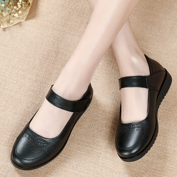 百喜顺春天真皮老年人妈妈穿的皮鞋小码奶奶鞋婆婆平底老人皮鞋平跟中