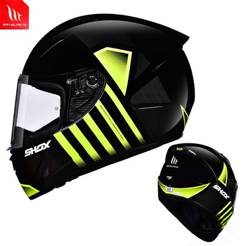 西班牙mt头盔毒刺摩托车头盔男女士冬季保暖安全帽可配防雾机车全盔蓝牙槽四季骑行3c认证骑士跑盔装备黑黄线条配透明