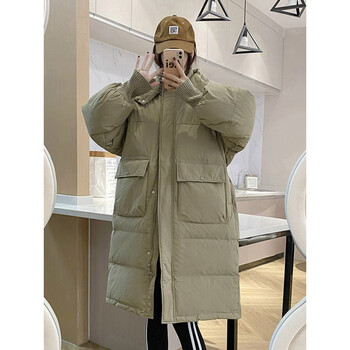 麦抒羽绒服女学生2023新款反季中长款冬季宽松加厚白鸭绒连帽外套