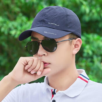 冠颂帽子男夏天韩版潮流棒球帽女士休闲简约鸭舌帽青年速干防晒太阳帽 藏青色 55-60可调节