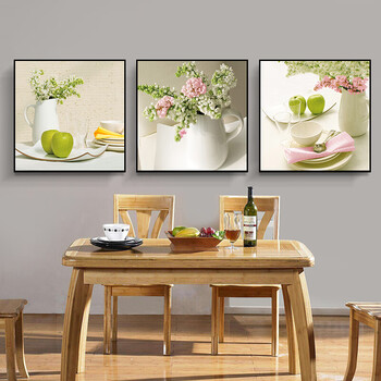 秋日年轮现代简约餐厅装饰画小清新饭厅挂画饭店三联画厨房墙壁画挂画
