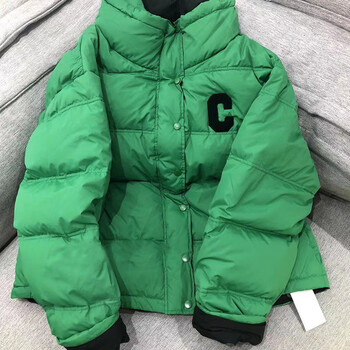 羽绒服女时尚气质高端白鸭绒外套女短款2022秋冬季宽松面包服潮绿色m