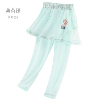 迪士尼(Disney)女童打底裤假两件儿童裙裤新女宝宝春秋洋气运动瑜伽裤子 薄荷绿 SP97603 130