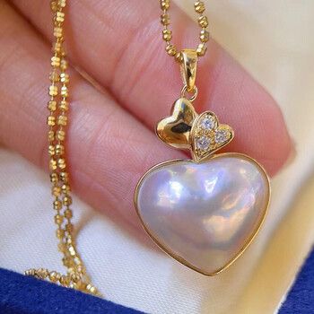 南洋半岛马贝爱心珍珠吊坠海水珍珠项链18k金镶嵌钻石轻奢名媛锁骨链