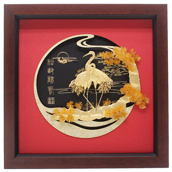 寿桃金箔画创意摆件贺寿星祝寿礼品6080大寿辰老人长辈生日圆融款松鹤