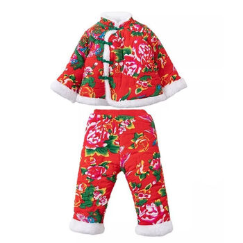 东北花衣服冬季东北大花棉袄宝宝小婴幼棉衣花朵衣服套装冬季男女拜年