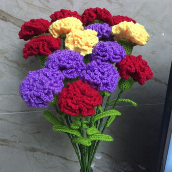 Diy钩针毛线手工花束制作材料包玫瑰花康乃馨手工编织花束钩花diy 康乃馨9红3紫3黄 非成品 图片价格品牌报价 京东