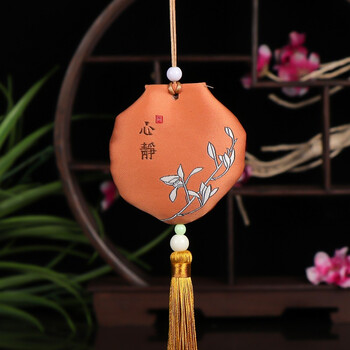 衣柜持久香气干花手工刺绣香袋挂件室内客厅卧室 圆形香囊藕粉心静款