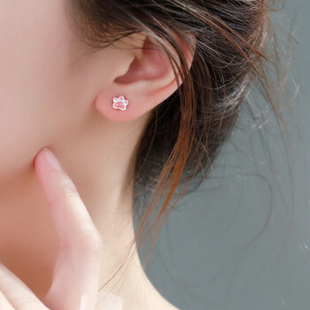 小学生耳环猫爪耳钉女清新粉色简约小巧学生可爱甜美儿童小耳饰小猫爪