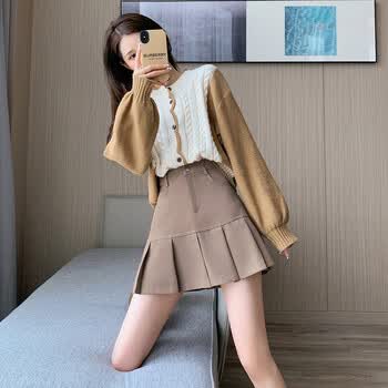 思美境百褶裙超短裙咖色百褶裙女装秋冬新款高腰小个子休闲穿搭卡其色