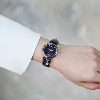 薇薇安·威斯特伍德（Vivienne Westwood）西太后女士手表女 时尚红色皮带镶钻欧美石英女表 生日礼物送女友 蓝色女表