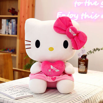 kitty毛绒公仔玩偶凯蒂猫哈喽kt猫咪娃娃儿童玩具生日礼物 玫红抱心