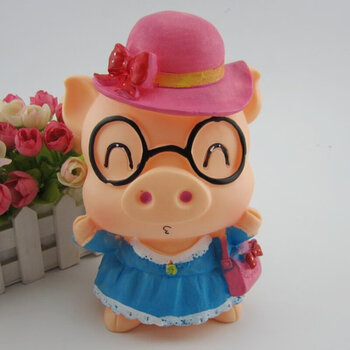 大容量眼镜猪公猪婆卡通储蓄罐情侣小猪存钱罐搪胶娃娃q 眼镜猪婆