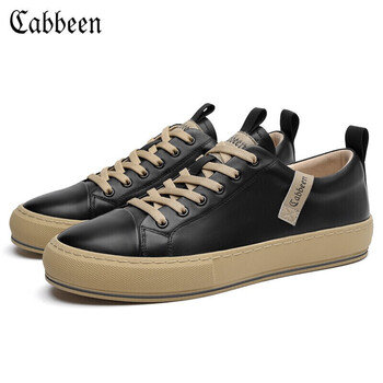 卡宾男士休闲皮鞋牛皮百搭男鞋潮板鞋男秋季白鞋3214205064黑色加绒44