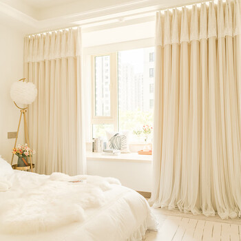 蓝柒法式奶油色窗帘卧室ins风少女双层公主风遮光2022新款客厅梦幻帘