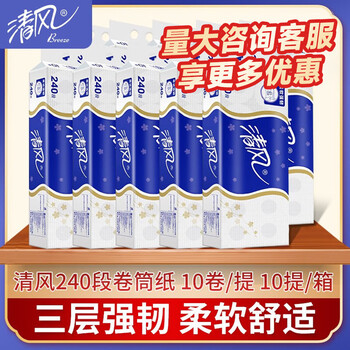清风有芯卷纸几何系列3层240段卷筒卫生纸 卷纸纸巾共100卷装