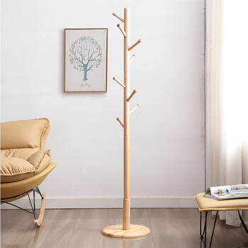 中酷实木衣帽架挂衣架落地衣服架子卧室置衣架简易立式多功能置物挂包