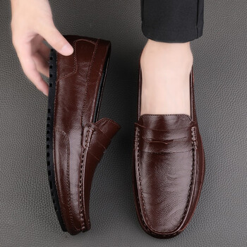 旅他她(lvtata)真皮休闲皮鞋潮流男鞋豆豆鞋商务休闲鞋英伦平底鞋子男
