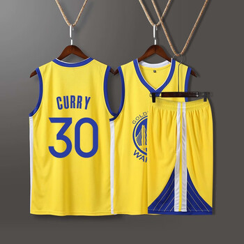 男女儿童定制汤普森背心速干勇士训练队服夏季 勇s黄色v领-30号库里