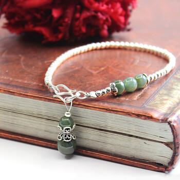 碧家 银珠子手链925女脚链玉葫芦平安-福锦银饰品女生礼物 16码 净手