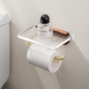 杢库卫生间纸巾架置物架壁挂厕所卷纸架厕纸架浴室收纳架免打孔黑胡桃