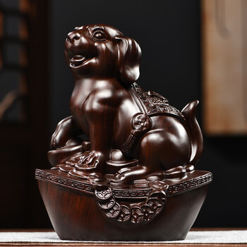 花梨木雕狗摆件 生肖狗摆件花梨实木雕刻动物黄色新中式客厅办公室