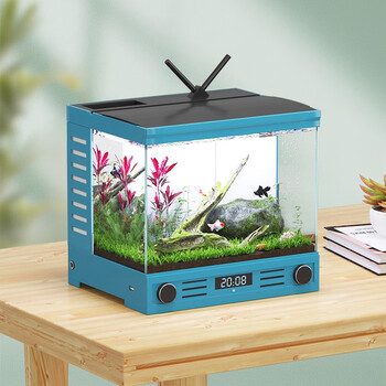 汉霸超白玻璃桌面电视小鱼缸静谧蓝语音控制炫彩灯光客厅家用免换水