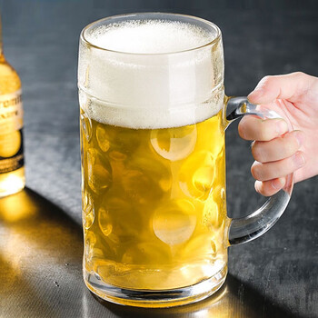 哲韵超大玻璃水杯1000ml带把手大号啤酒杯大容量扎啤杯子酒吧ktv1300
