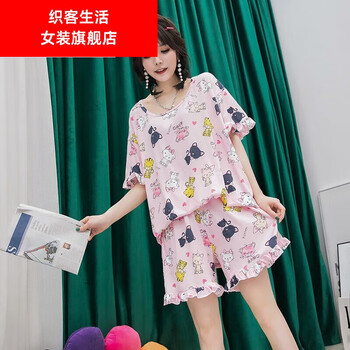 织客生活大码睡衣200斤加肥加大睡衣女短袖牛奶丝宽松大码胖mm300斤
