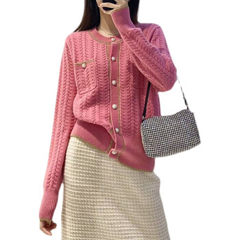 理微开衫毛衣2021年新款小香风毛衣开衫珍珠小香毛衣开衫外套女针织玫