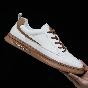 真皮板鞋男韩版潮休闲运动小白鞋男士感男生鞋时尚百搭低帮鞋白色四季