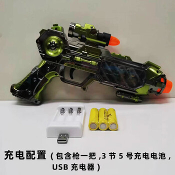 圆小米男女孩宝宝声光伸缩345岁音乐流动影像儿童电动玩具八音枪军绿