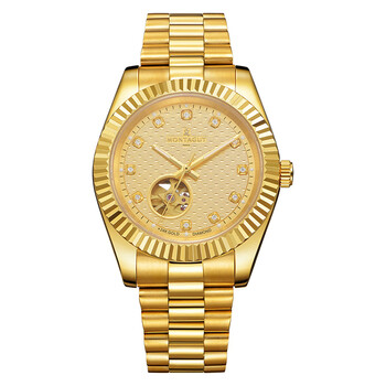 梦特娇祥云系列男士商务真钻全金色镂空含金真钻全进口自动机械腕表