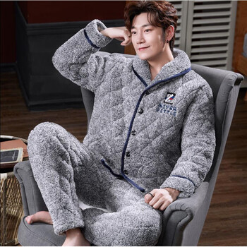 三层加厚睡衣男生加棉袄超厚款学生男士睡衣秋冬季珊瑚绒加绒冬款三层